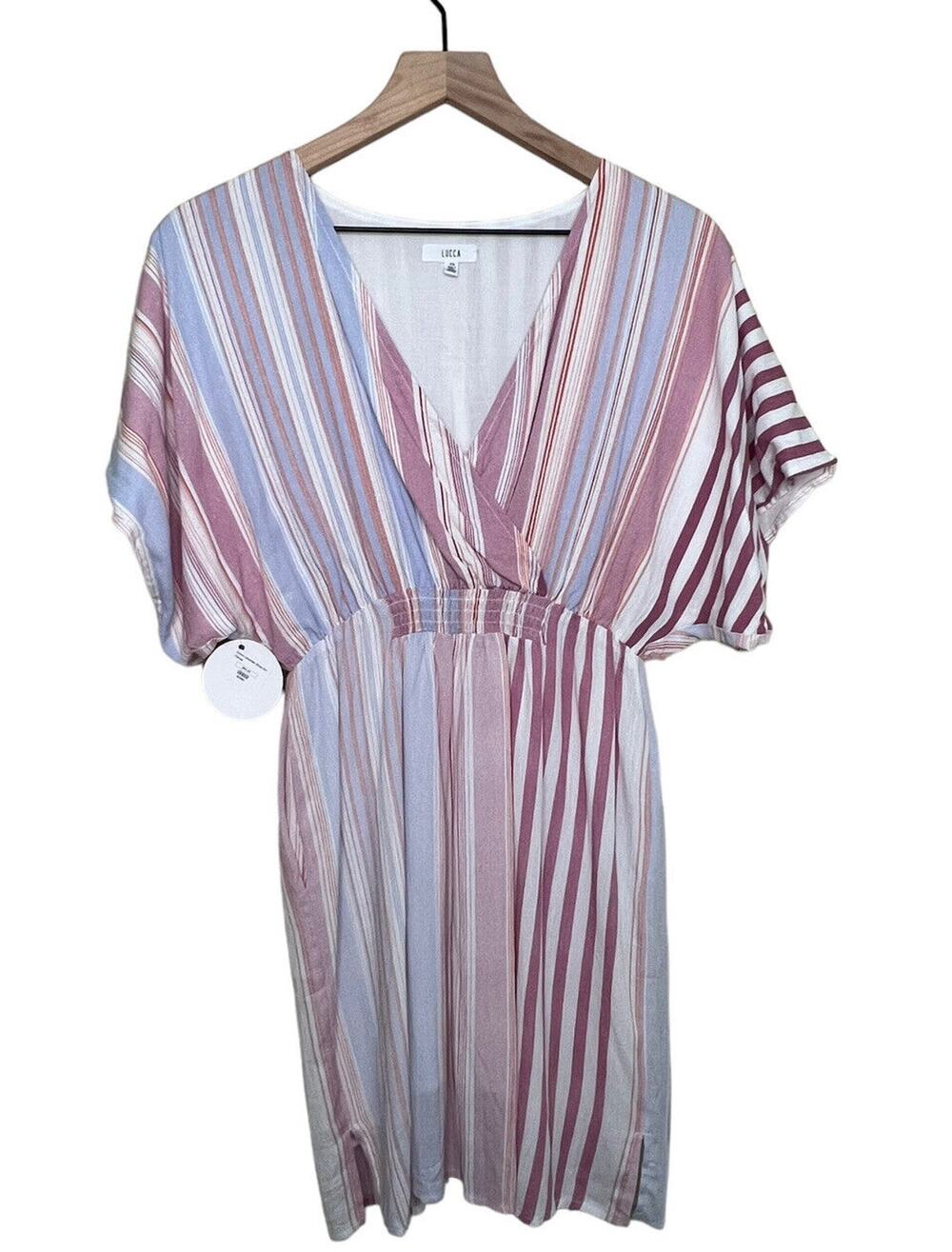 Lucca Button Up Dress XS casual dressy Short Sleeve Pockets Lined Vneck NWT